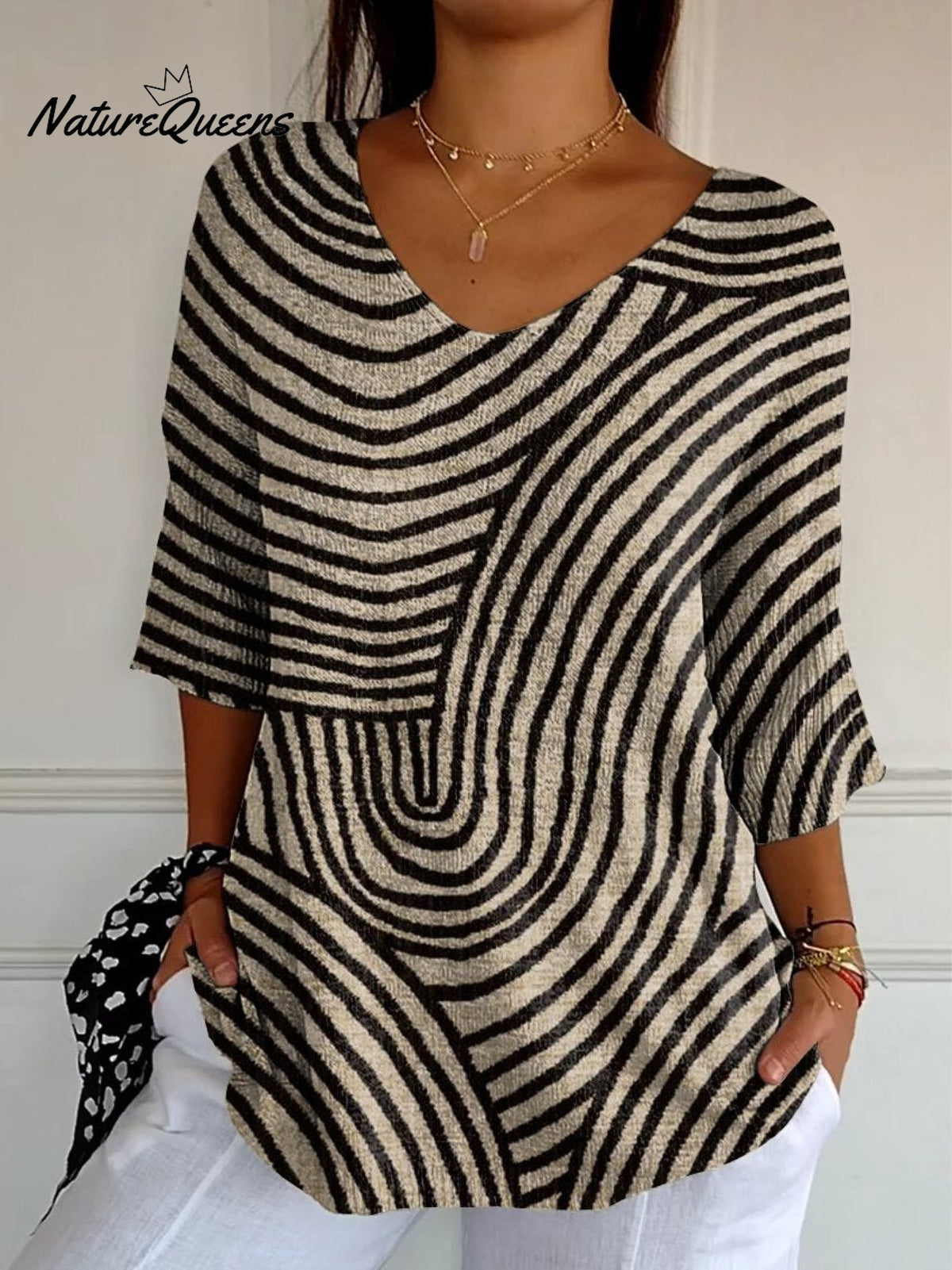 Women's Retro Geometric Art Round Line Print Casual Pullover Knit