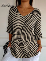 Women's Retro Geometric Art Round Line Print Casual Pullover Knit