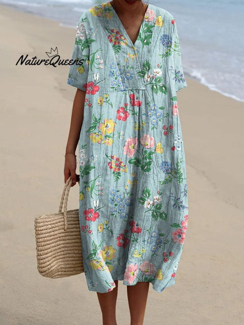 Retro Style Summer Floral Pattern Printed Women's Flowy Dress