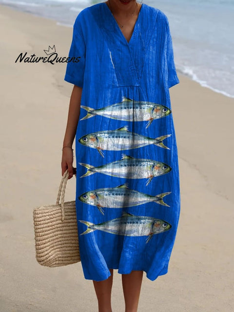 Women's Lovely Sardines Art Print Flowy Dress