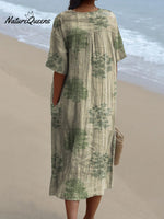 Women’s Vintage Style Tree Repeat Pattern Printed Flowy Dress