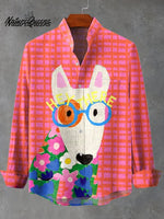 Women's DogArt Print Casual Cotton And Linen Shirt