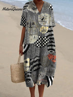 Women's Vintage Funny Abstract Figure Art Print Flowy Dress