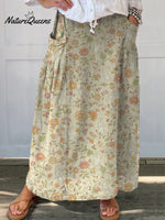 Women’s Retro Elegant Floral Art Pattern Print Linen Pocket Skirt Multicolor / S