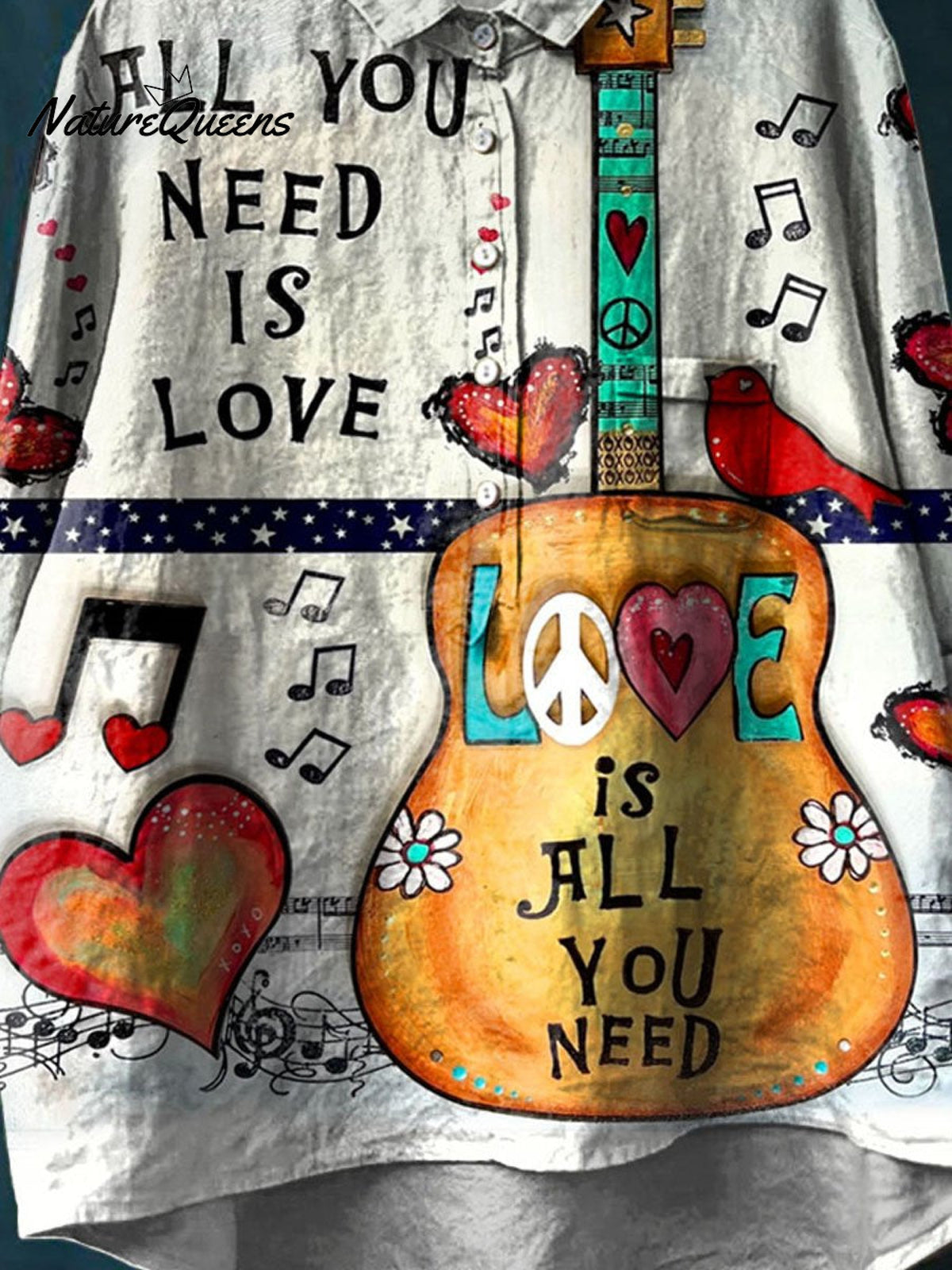 All You Need Is Love Art Print Casual Cotton And Linen Shirt