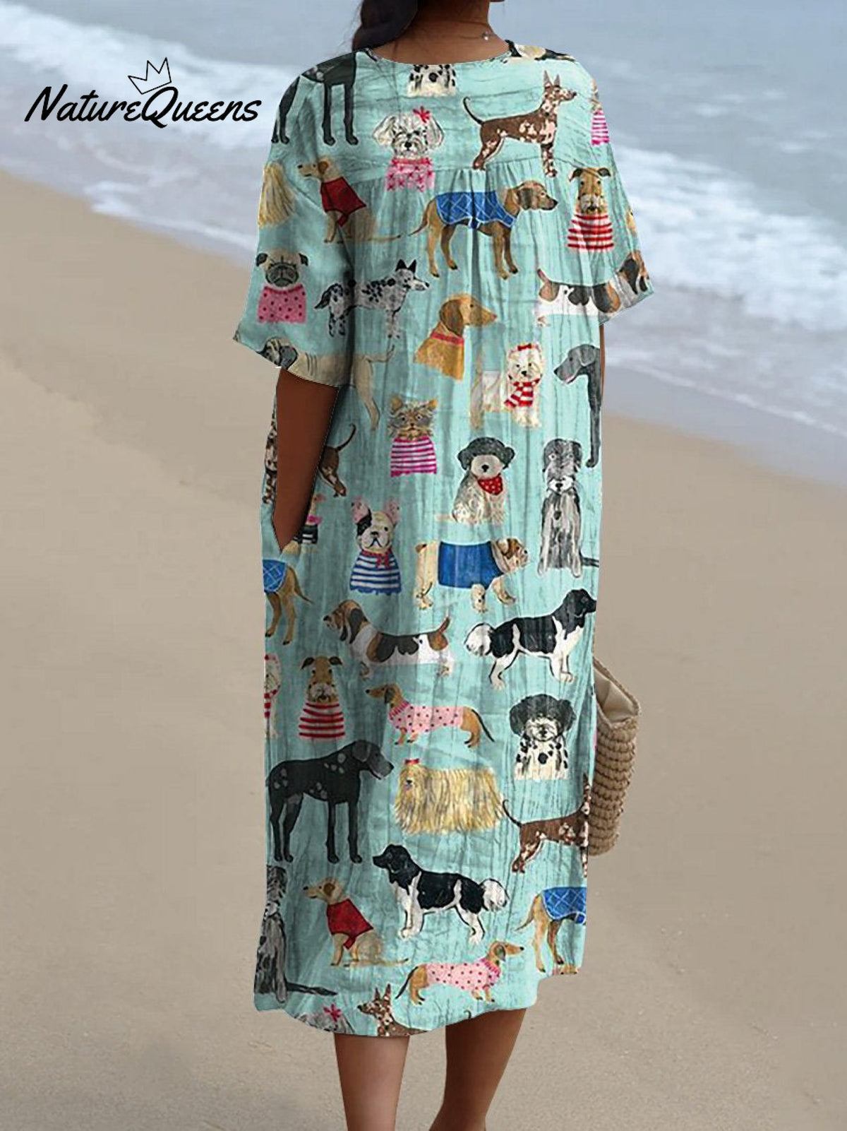 Lovely Puppy Dogs Pattern Printed Women's Flowy Dress