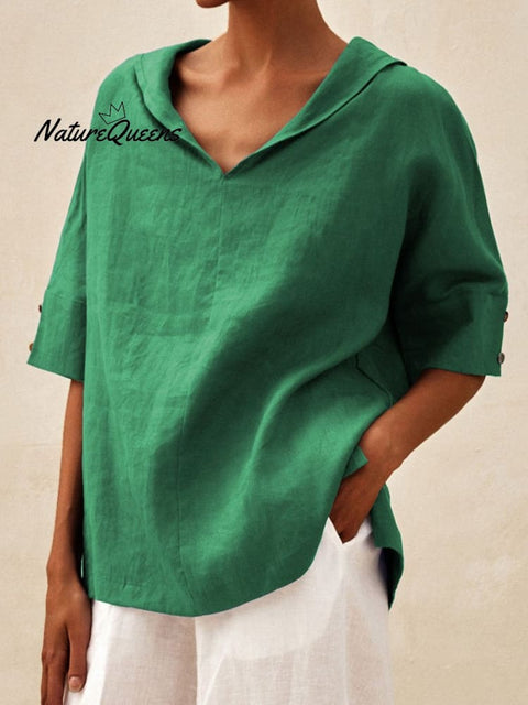 Women’s Casual Linen V-Neck Shirt Green / S