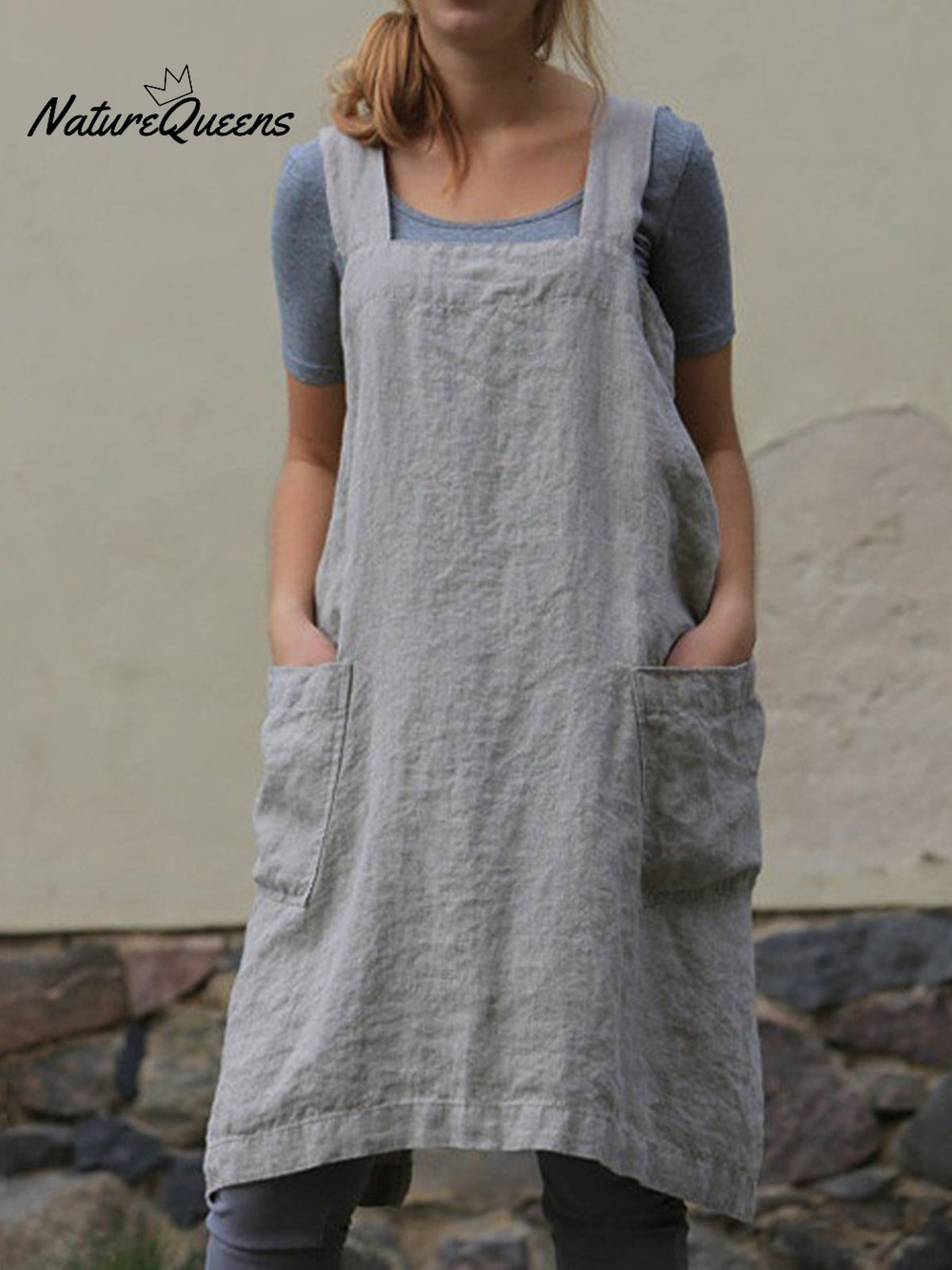 Fashion Loose Linen Long Dress Grey / S