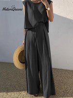 Women’s Tank Vest Outfits Wide Leg Trousers Set Black / S