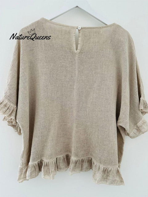 Women's Cotton Linen Ruffled Top