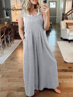 Women’s Solid Color Loose Elegant Casual Cotton Linen Suspender Jumpsuit Grey / S