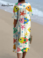 Lovely Cartoon Fish And Sea Star Pattern Printed Women's Flowy Dress