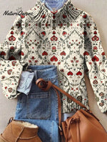 Valentine's Day Love Floral Art Print Knit Turtleneck Pullover Sweater
