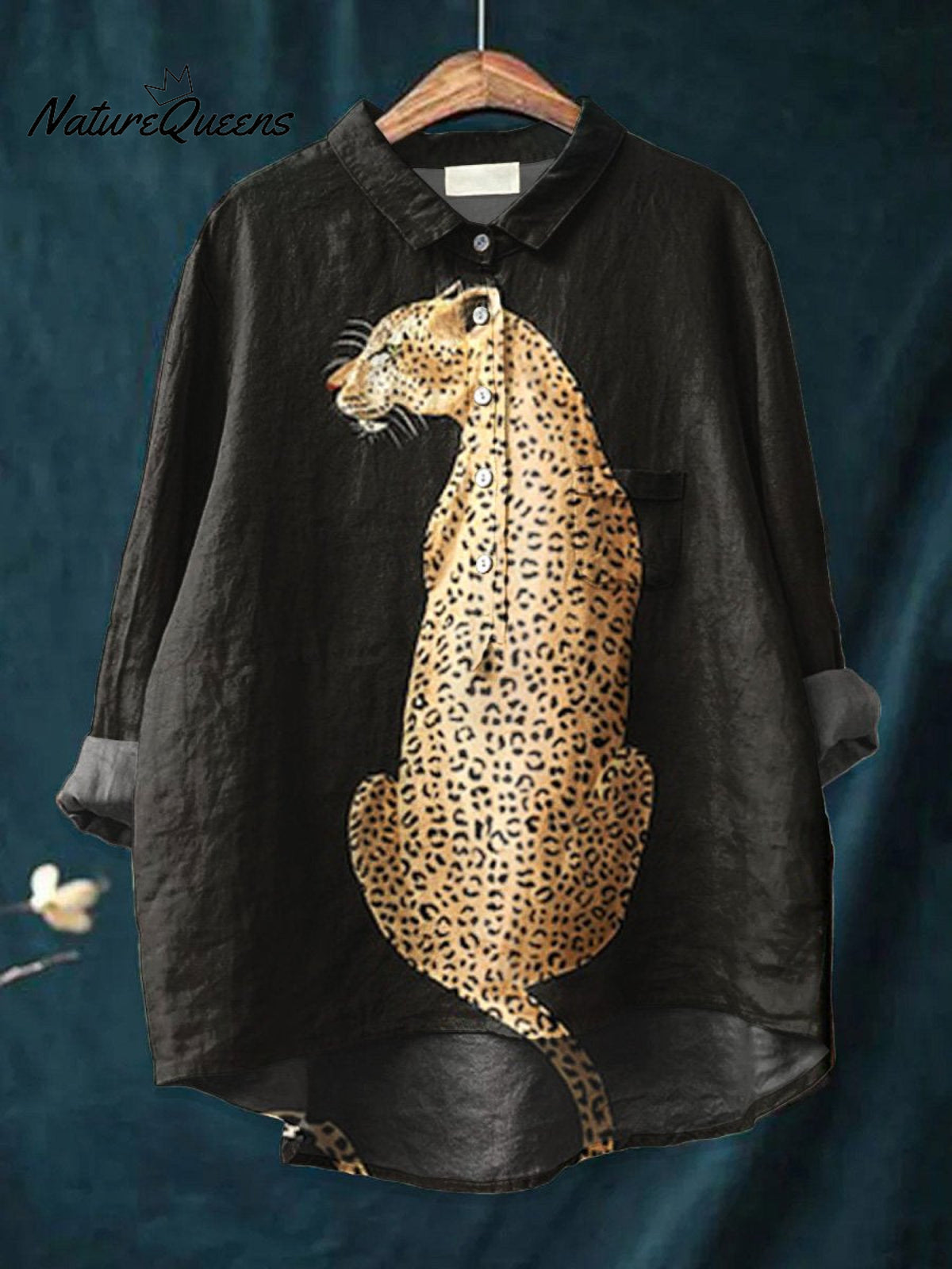 LeopardArtPrint Casual Cotton And Linen Shirt