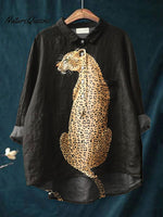 LeopardArtPrint Casual Cotton And Linen Shirt