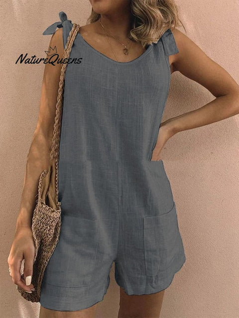 Women’s Cotton Overalls Casual Sleeveless Shorts Romper Jumpsuit Grey / S