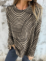 Women's Retro Geometric Art Round Line Print Button Back Casual Knitted Shirt