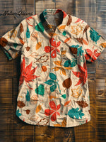 Maple Leaf Vintage Print Casual 100% Cotton Shirt