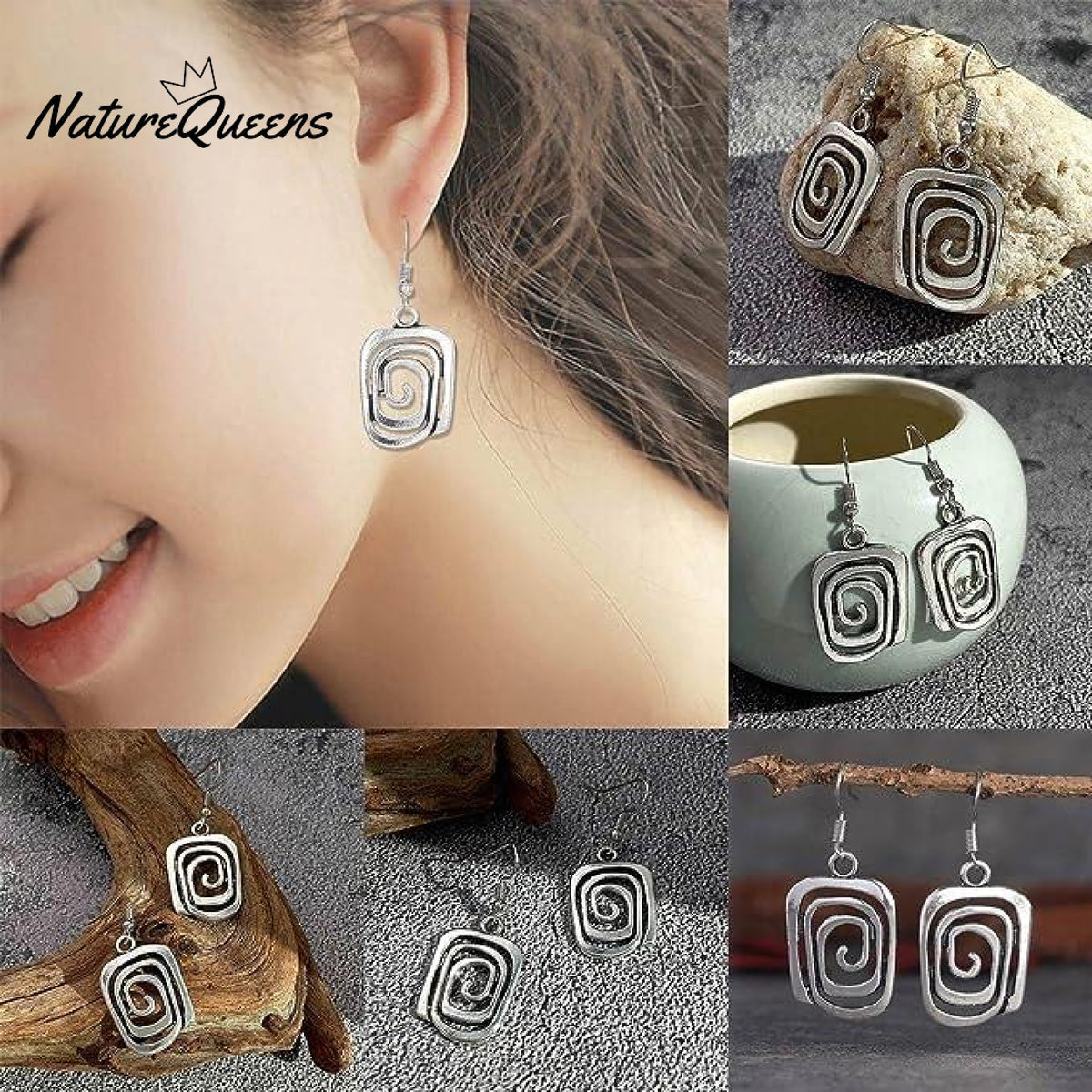 Exaggerated Personality Spiral Hollowed Out Square Earrings
