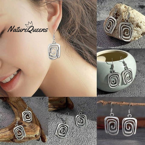 Exaggerated Personality Spiral Hollowed Out Square Earrings