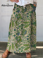 Women’s Retro Flower Art Print Linen Pocket Skirt Multicolor / S