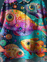 Vintage Lovely Fish Art Print Casual Cotton And Linen Shirt