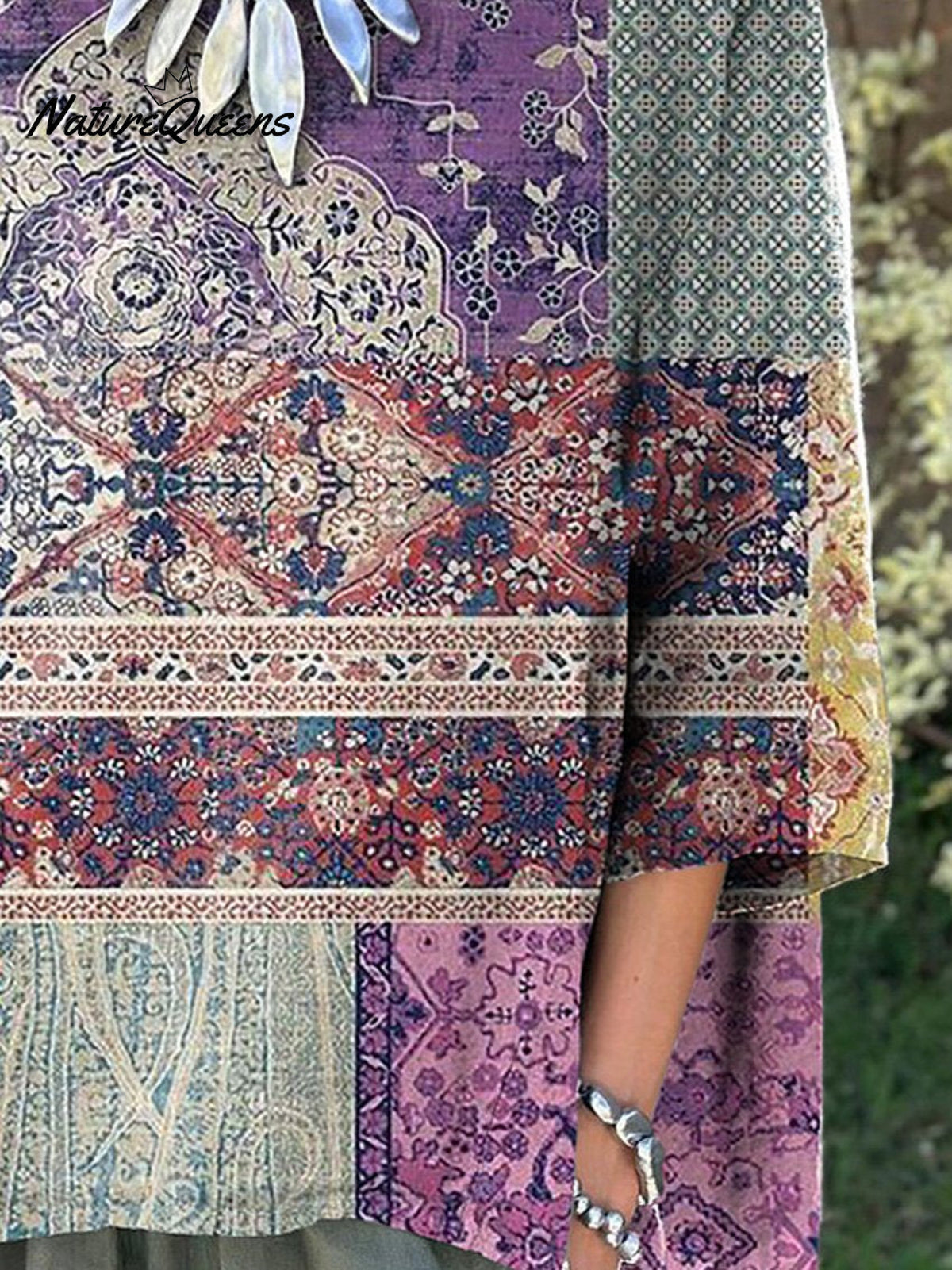 Ethnic Style Patchwork Pattern Printed Women’s Casual Cotton And Linen Shirt