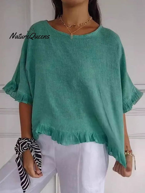 Women's Cotton Linen Ruffled Top