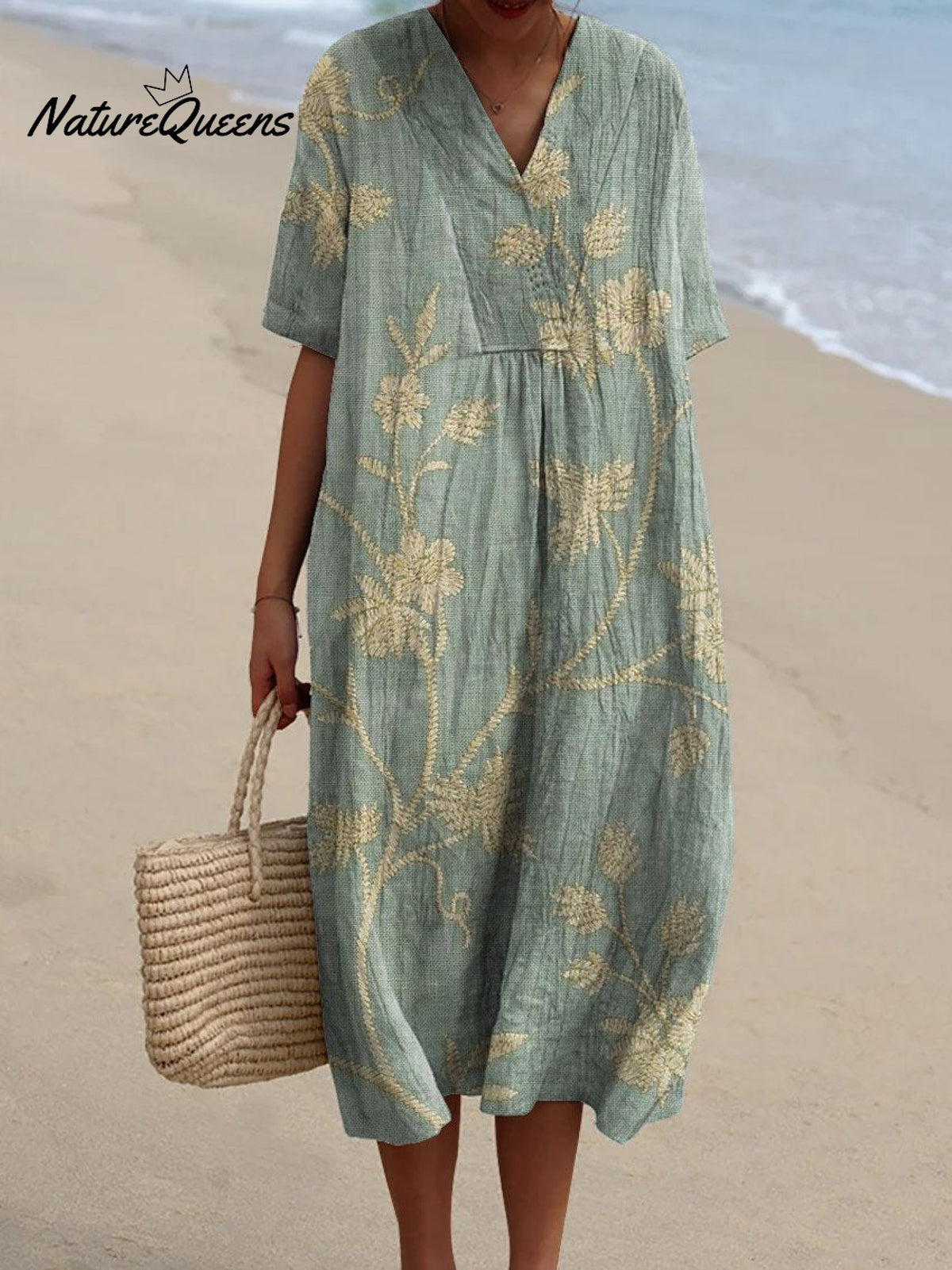 Women’s Retro Floral Art Print Casual Flowy Dress Multicolor / S