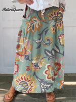 Women’s Floral Print Linen Elastic Waistband Pocket Skirt Multicolor / S