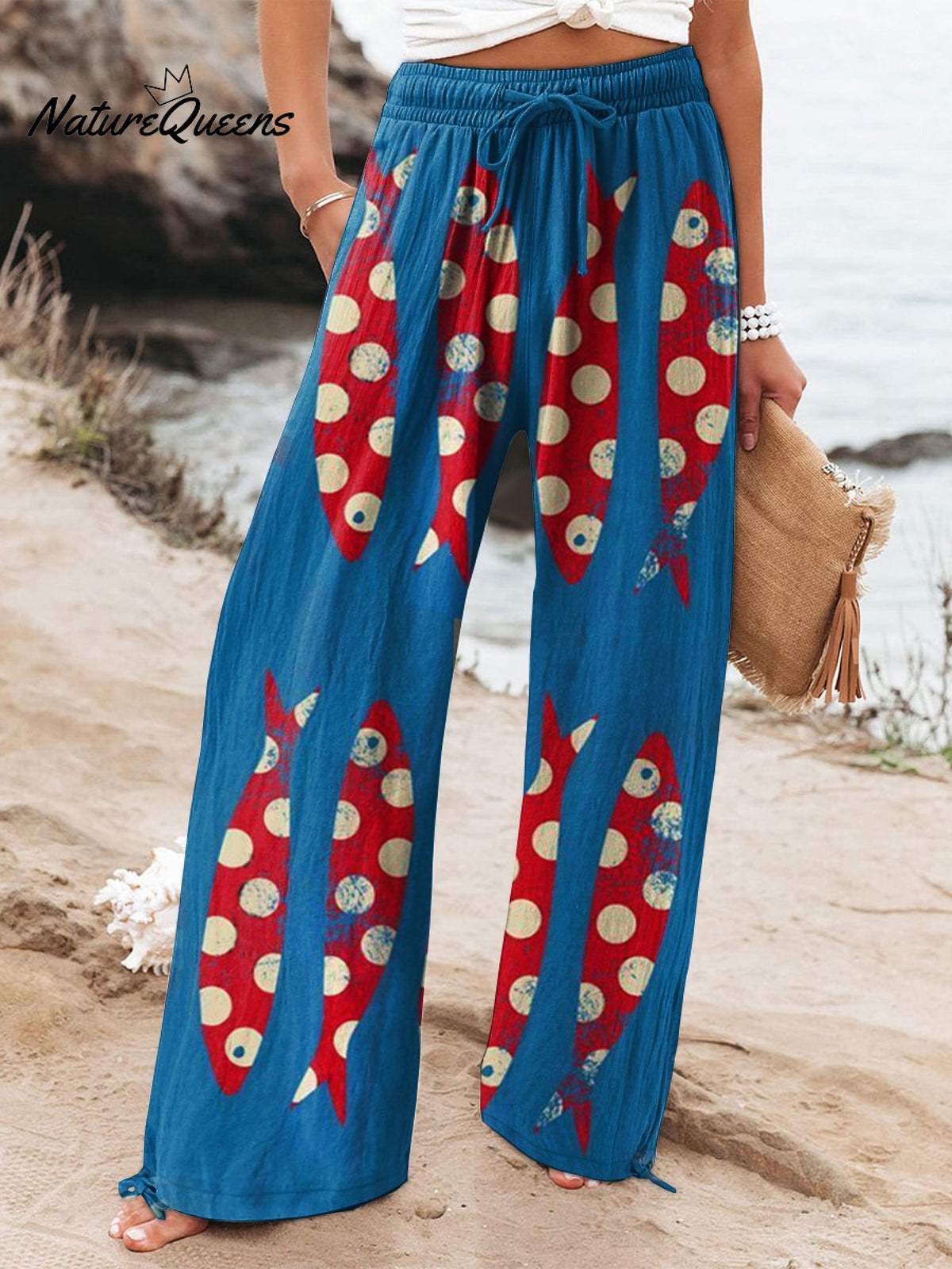 Women'sFishArt Printed Cotton And Linen Casual Pants