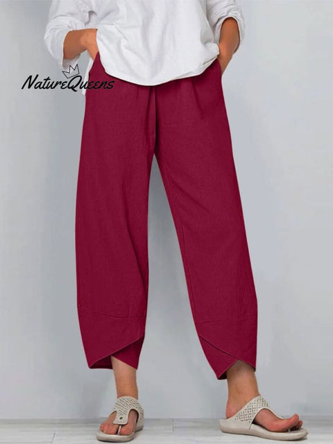 Women's Solid Color Loose Elegant Casual Simple Cotton And Linen Ninth Pants