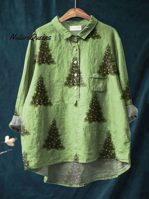 Women's Lovely Christmas Tree Art Print Buttoned Cardigan Sweater