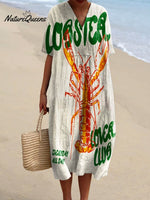 Women's Vintage Lobster Art Print Flowy Dress