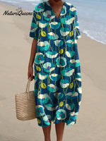 Blue Poppy Floral Pattern Printed Women's Flowy Dress