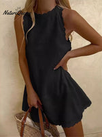Women's Solid Color Loose Elegant Casual Cotton And Linen Vest Dress