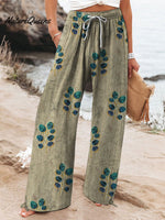 Women's Flower Printed Cotton And Linen Casual Pants