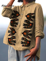Women's Vintage Bird Print Casual Cotton and Linen Shirt