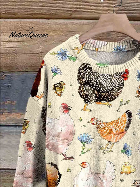 Christmas Chicken Cute Art Print Knit Pullover Sweater