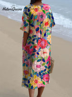 Women's Flower Watercolor Splash Fluid Art Print Flowy Dress