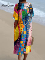 Women's Rainbow Colored Abstract Print Flowy Dress