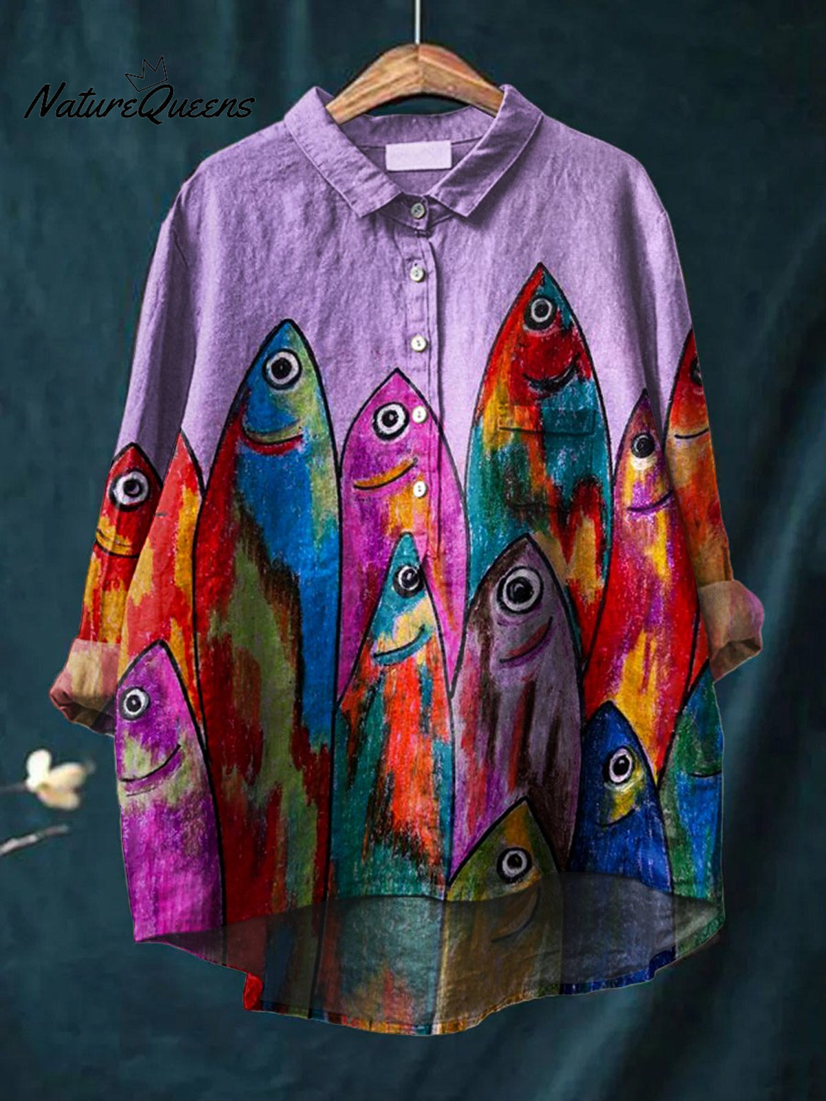 Women's Fish Art Print Casual Cotton And Linen Shirt