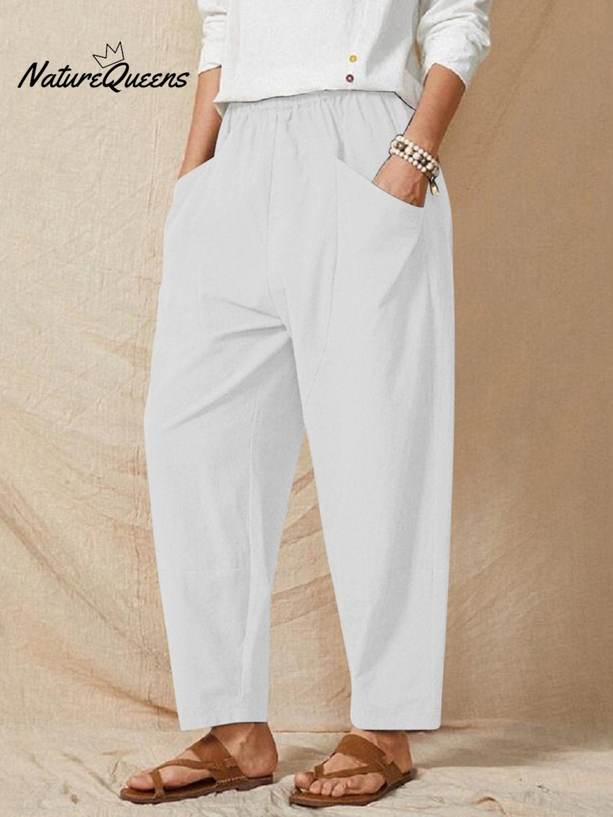 Women’s Solid Color Casual Pants White / S