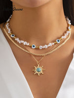 Vintage Ethnic Style Eye And Sun Turquoise Pendant Necklace