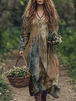 Women's Retro Hippie Art print Pocket Cotton Dress