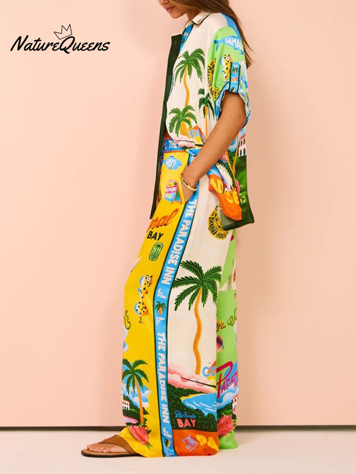 Women’s Printed Short Sleeve Shirt And Trousers Casual Suit