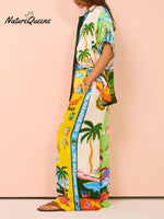 Women’s Printed Short Sleeve Shirt And Trousers Casual Suit