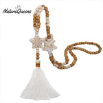 Retro Boho Star Beaded Tassel Pendant Necklace White / Onesize