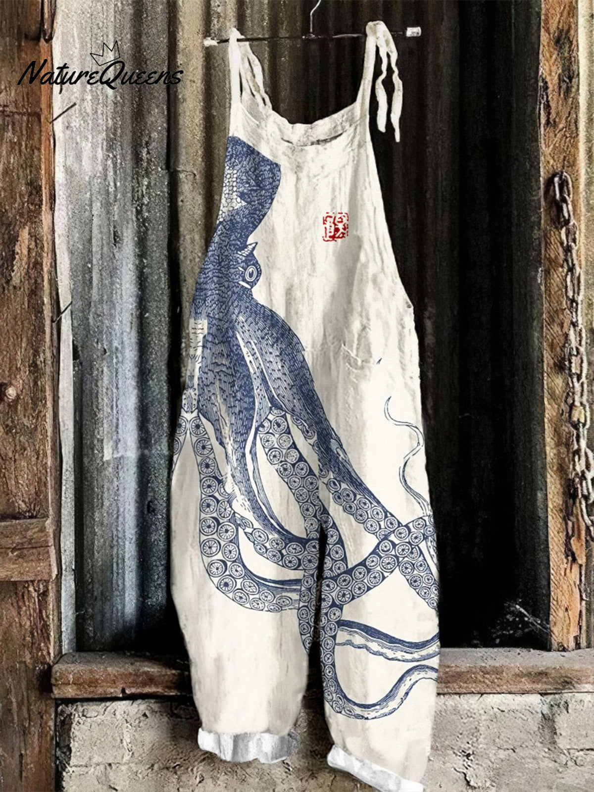 Women'sOctopus ArtPrint Casual 100% Cotton Wide Leg Jumpsuit