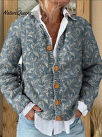 Spring Vines Pattern Printed Buttoned Cardigan Sweater